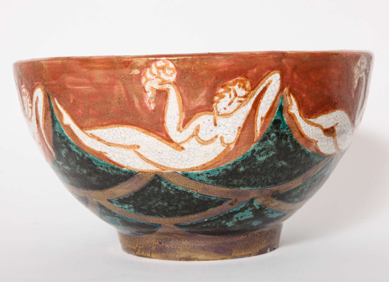 Edouard Cazaux French Art Deco Ceramic Centerpiece Bowl 1925 1
