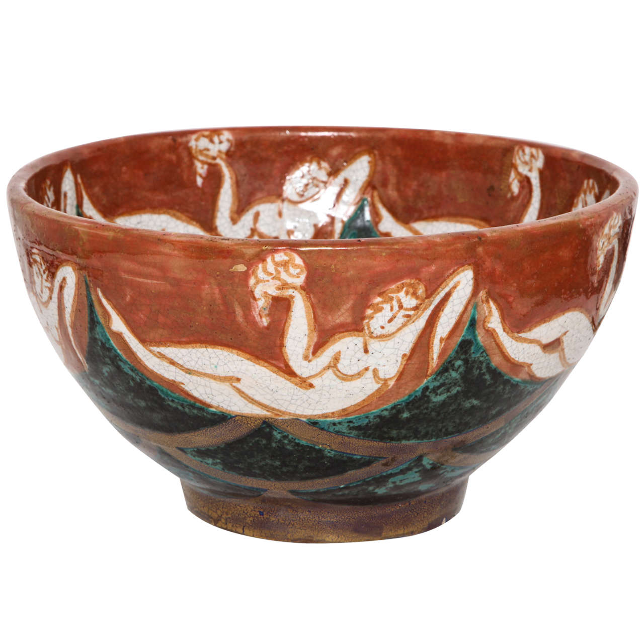 Edouard Cazaux French Art Deco Ceramic Centerpiece Bowl 1925
