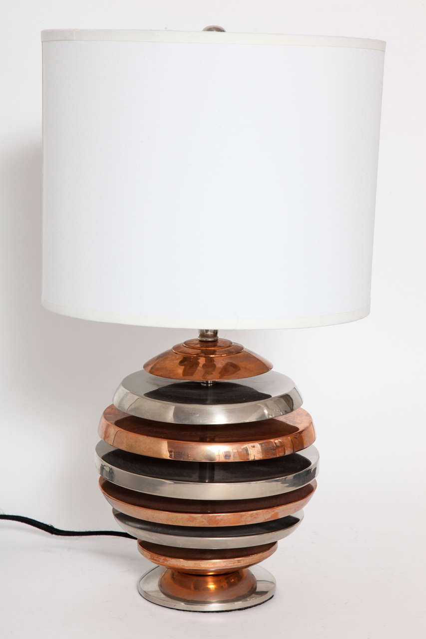 American Modernist Copper and Silver Plate Table Lamp, 1920's