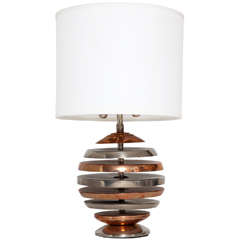 American Modernist Copper and Silver Plate Table Lamp, 1920's