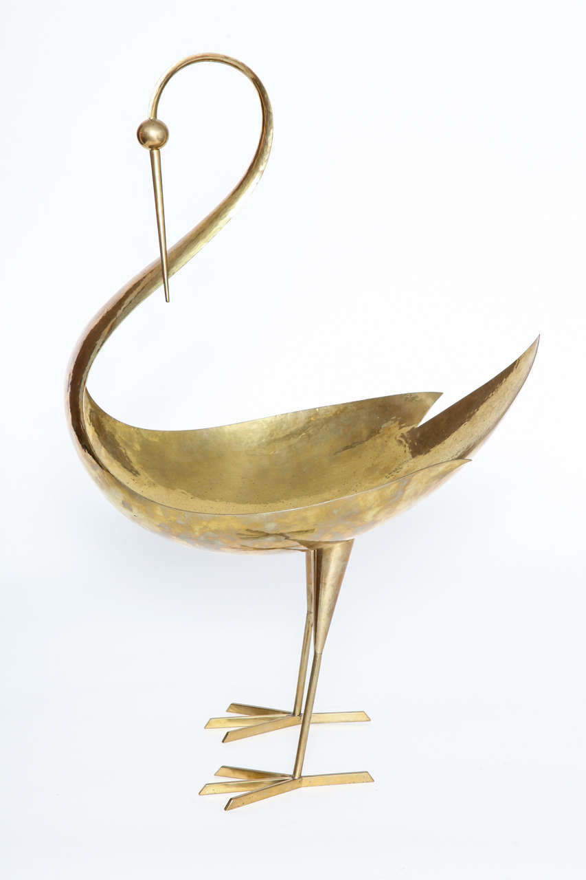 A monumental, hand-hammered brass stylized Art Deco bird sculpture by Franz Hagenauer, Vienna, 1950s.