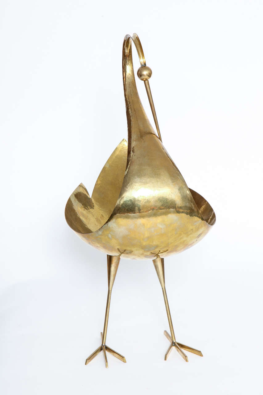 Austrian Franz Hagenauer Monumental Hand-hammered Brass Sculptural Bird, 1950 For Sale