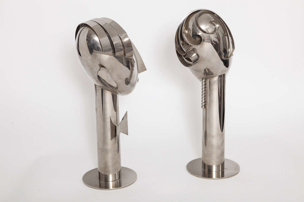 Pair of Franz Hagenauer Nickel Plated Bronze Heads In Excellent Condition For Sale In New York, NY