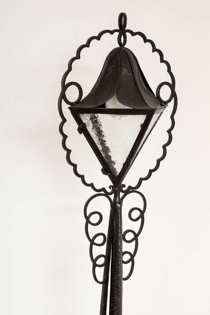 20th Century French Art Deco Wrought Iron Floor Lamp For Sale