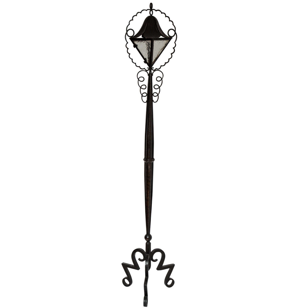 French Art Deco Wrought Iron Floor Lamp For Sale