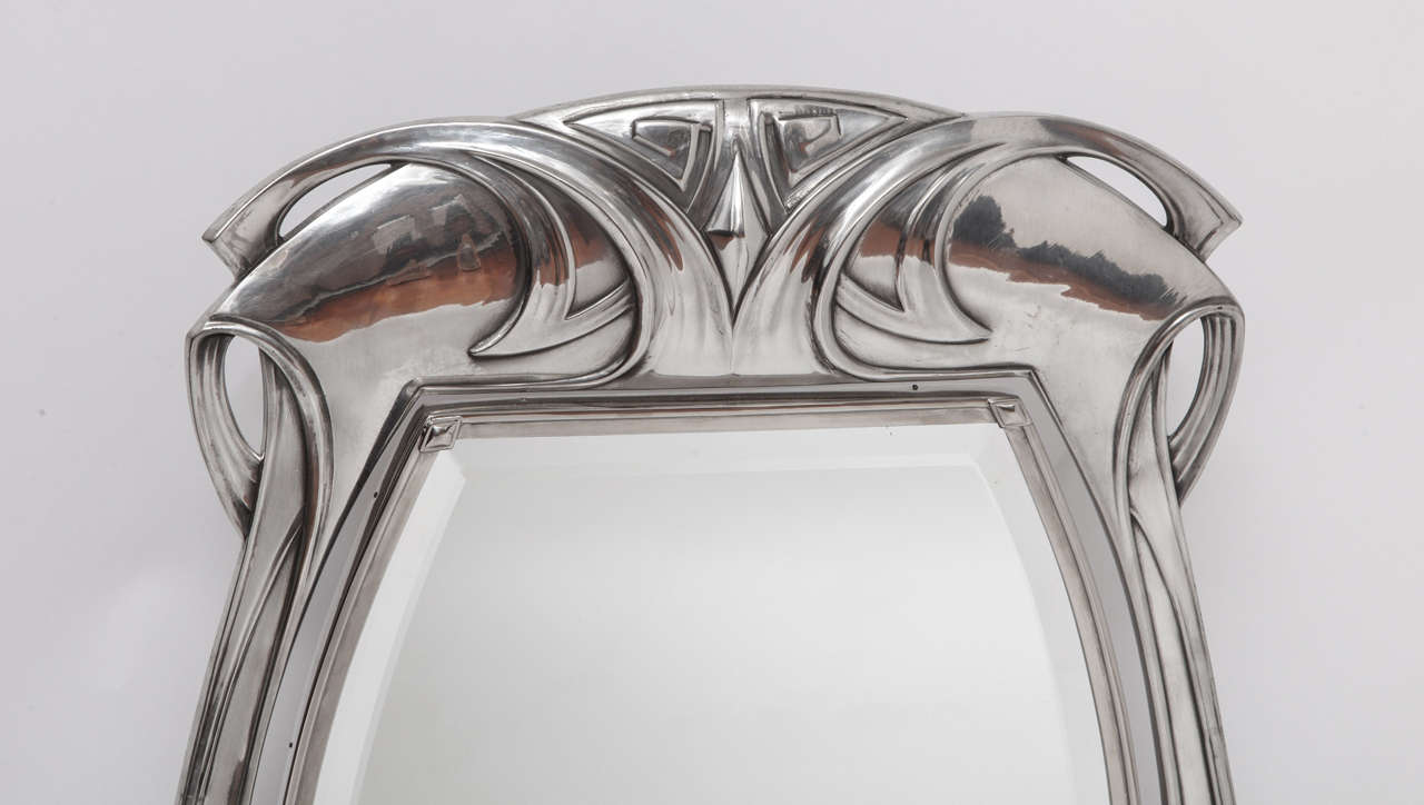German Jugendstil Pewter and Wood WMF Vanity Mirror, 1904. In Excellent Condition In New York, NY