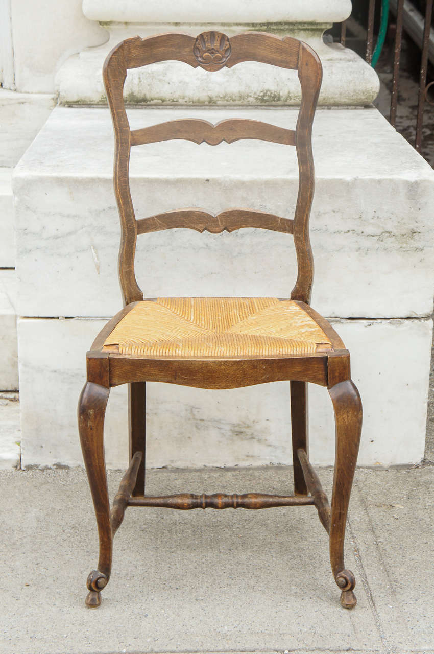 four Oak French country dining Chairs with removable rush seats