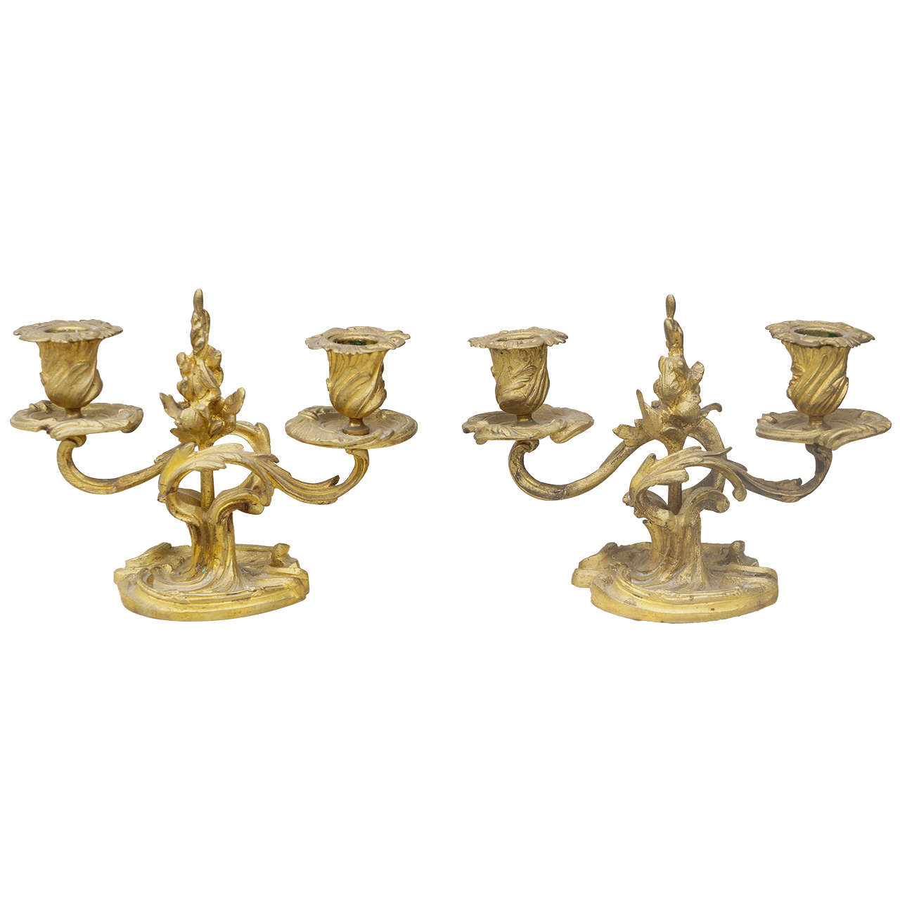 Two Bronze Louis XVI Candlesticks For Sale
