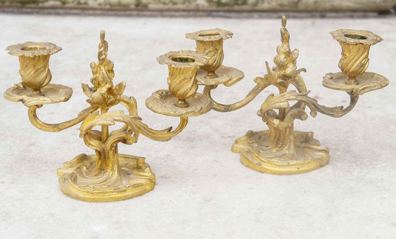 French Two Bronze Louis XVI Candlesticks For Sale