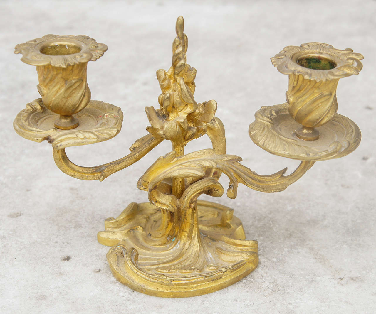 Gilt Two Bronze Louis XVI Candlesticks For Sale