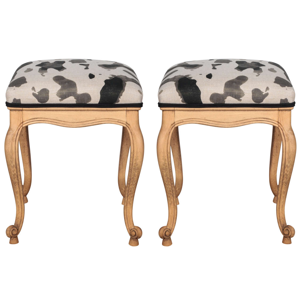 Pair of French Tabourets Upholstered in Camouflage For Sale