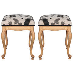 Pair of French Tabourets Upholstered in Camouflage