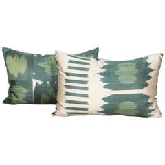 Pair of Green and Cream Silk Pillows