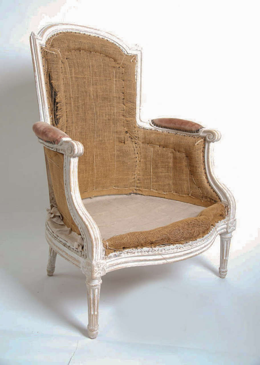 A very hard to find. Museum quality piece. Louis XVI bergere by Jean-Baptiste Sené . Stamped.