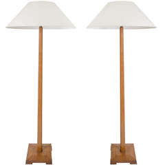 Antique A Pair of Oak Floor Lamps
