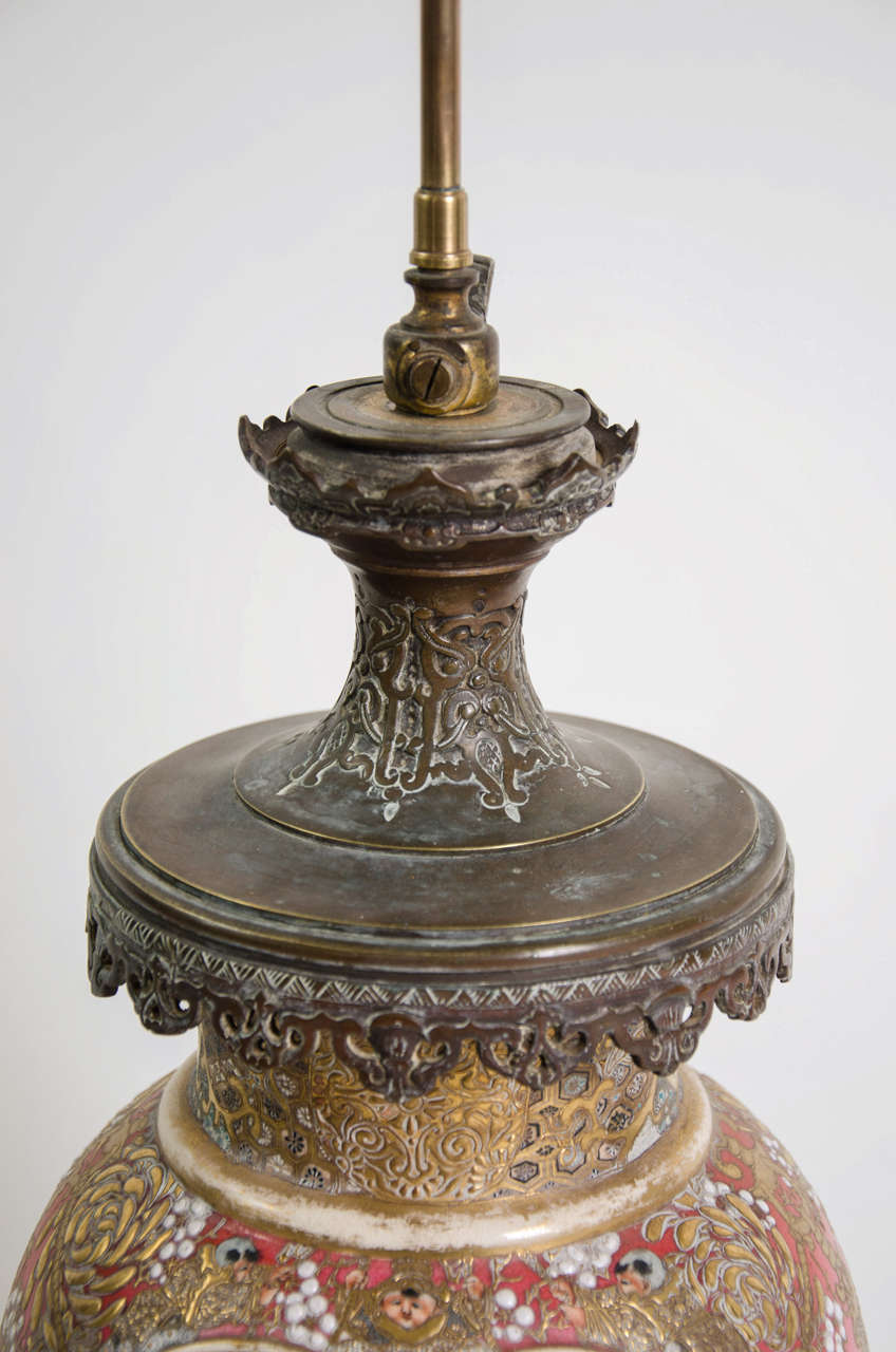 Bronze Huge Meiji Period Satsuma Lamp
