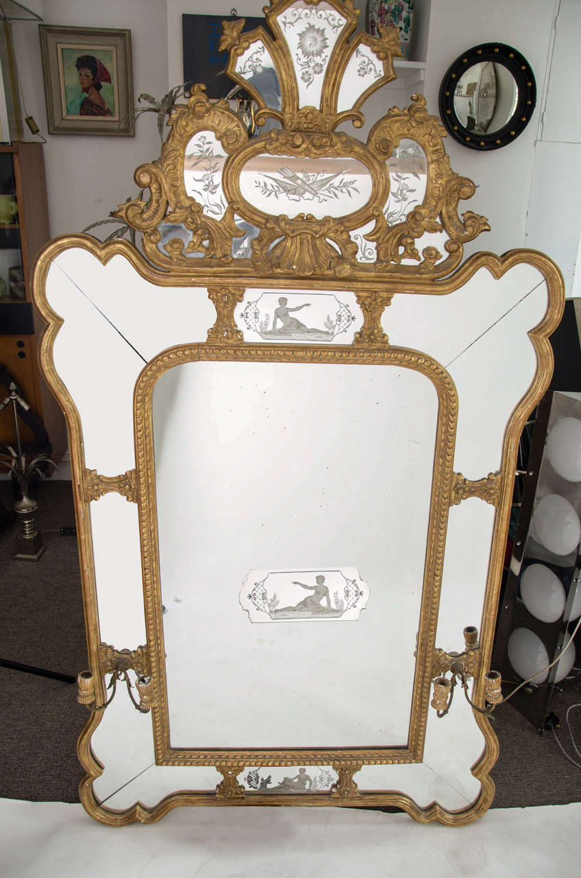 A late 19thc parcloses mirror including beautiful etchings