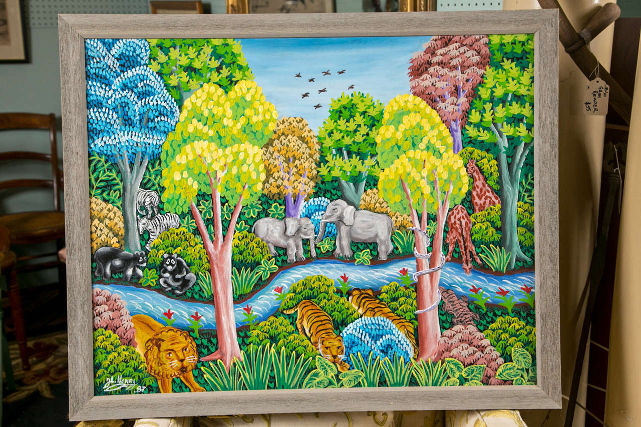 Folk Oil Painting with Biblical Theme by J.M. Henry