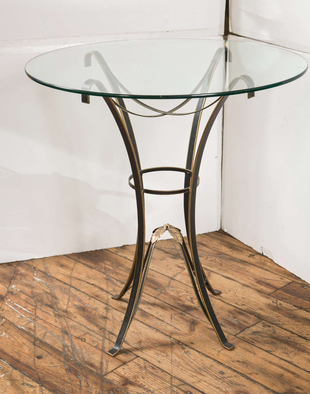Round Black Metal Center Table with Gold Trim