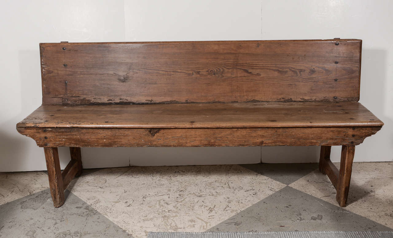 Primitive 19th Century Spanish oak bench.<br />
