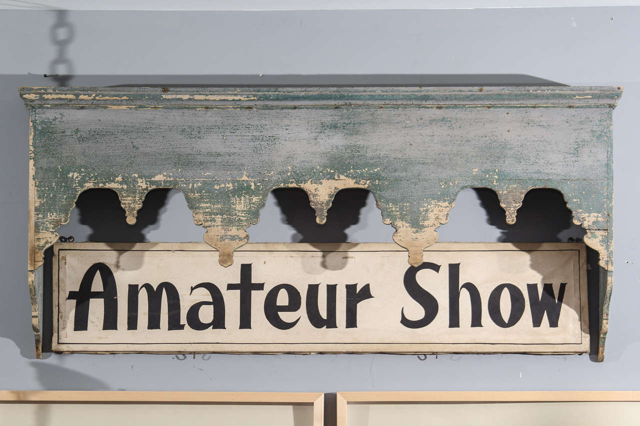 Beautiful old paint on this window cornice that is perfect as narrow console with a mirror or painting above . Would be charming over a twin bed as well.