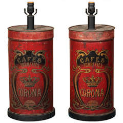 Pair of Red Crown and Stars Lamp Bases Antique Pair of Red Crown and Stars Lamp Bases