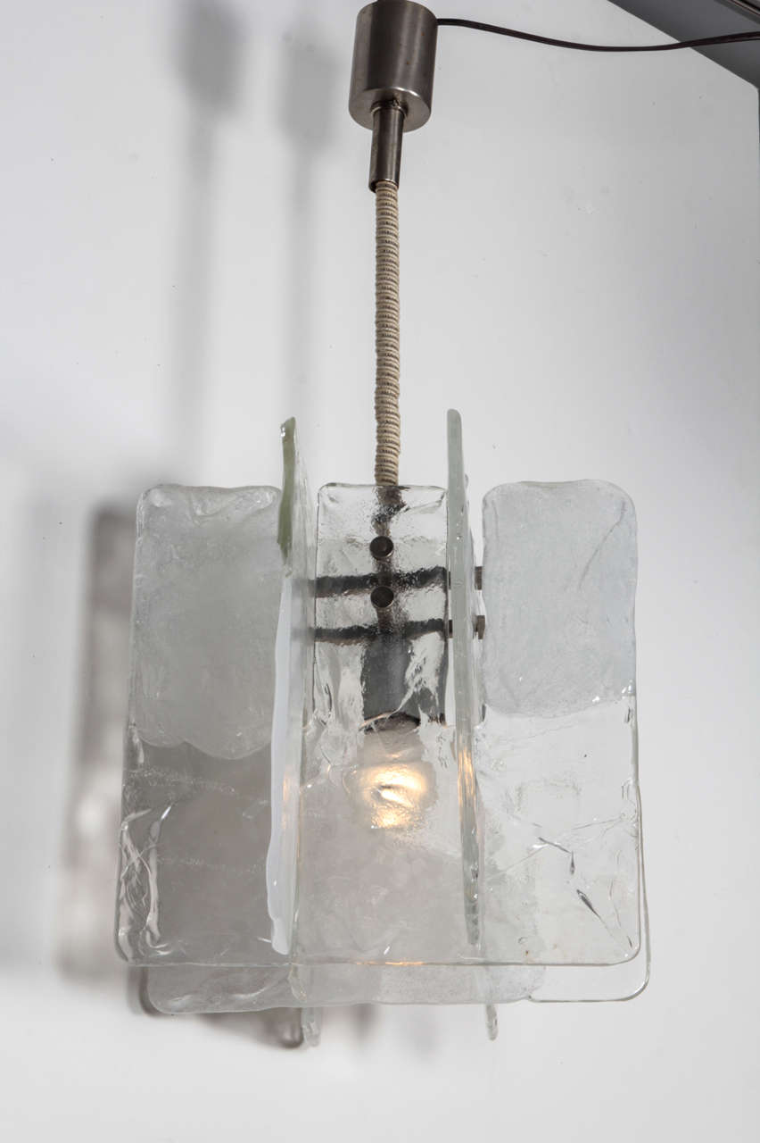 Italian pendant made with thick glass slabs. By Carlo Nason, Mazzega