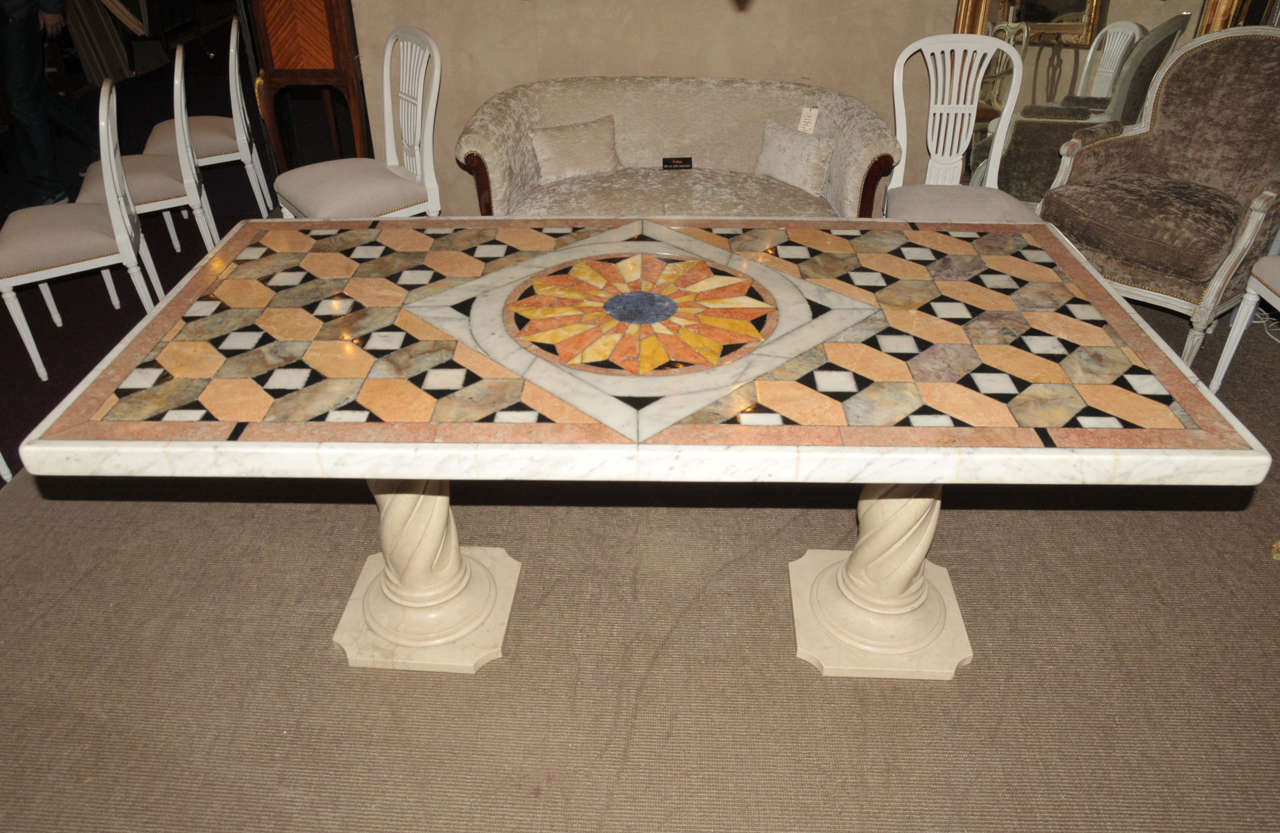 Large 1970's Marble Marquetry Italian Table For Sale 2