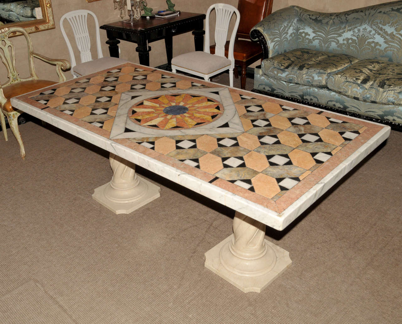 Large 1970's Marble Marquetry Italian Table For Sale 5