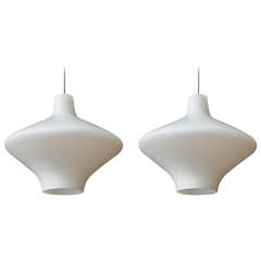 Set of Two Scandinavian "Saturn" Opaline Glass Pendants 2