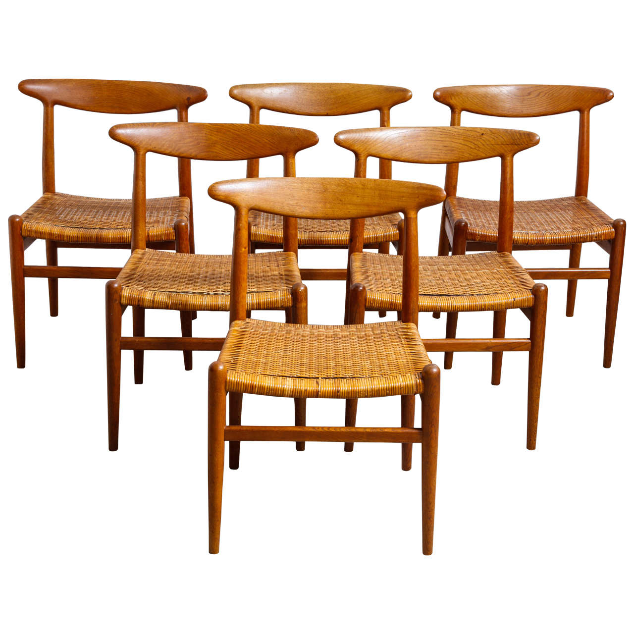 Set of Six Hans Wegner W2 Dining Chairs for Madsens, Denmark