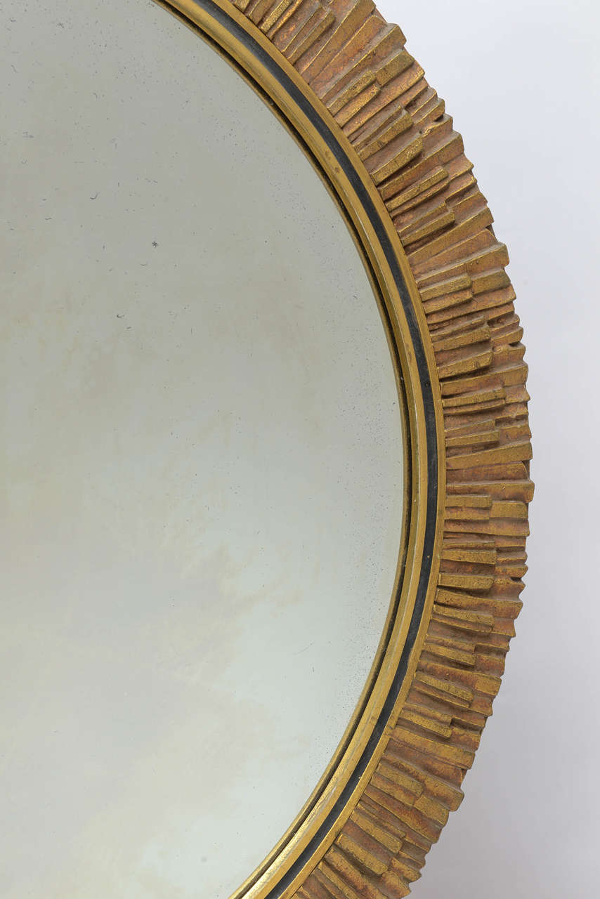 Mid-Century Modern Vintage Gilt Wood Handcrafted Sunburst Mirror Italy