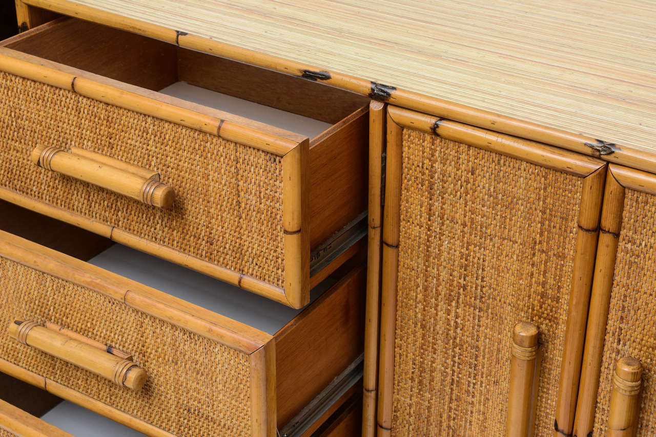 Rattan Dresser or Credenza with Six Drawers 1