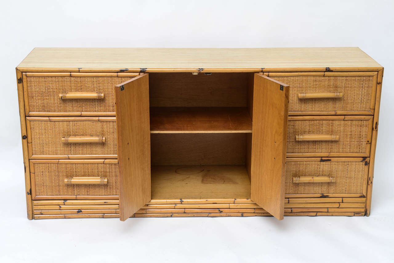 Rattan Dresser or Credenza with Six Drawers 2