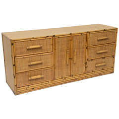 Rattan Dresser or Credenza with Six Drawers