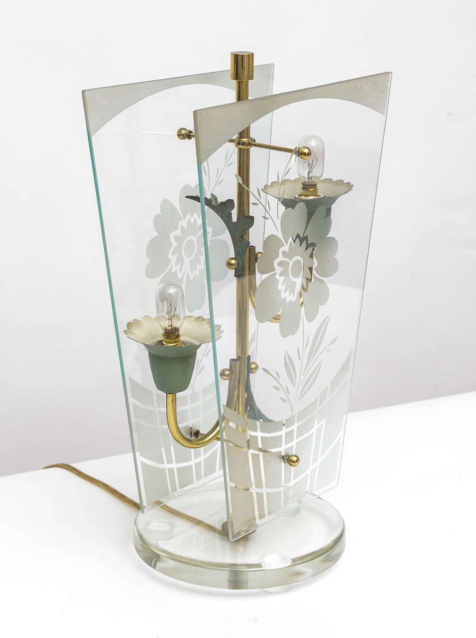 italien Lampe de bureau en laiton Art Déco Fontana Arte des années 1940 en verre, Italie en vente