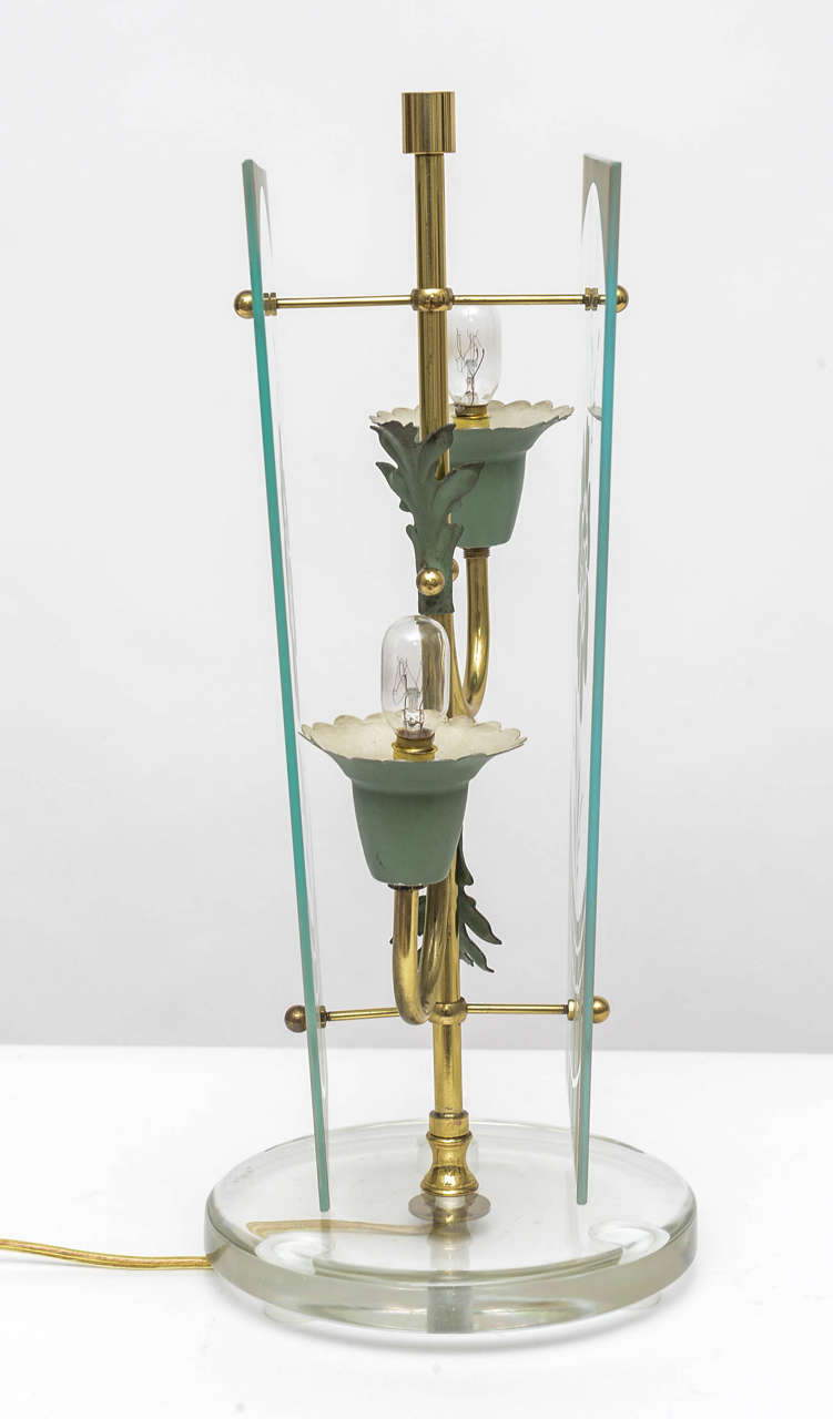 1940s Art Deco Early Fontana Arte Brass Art Glass Table Lamp Italy For Sale 1