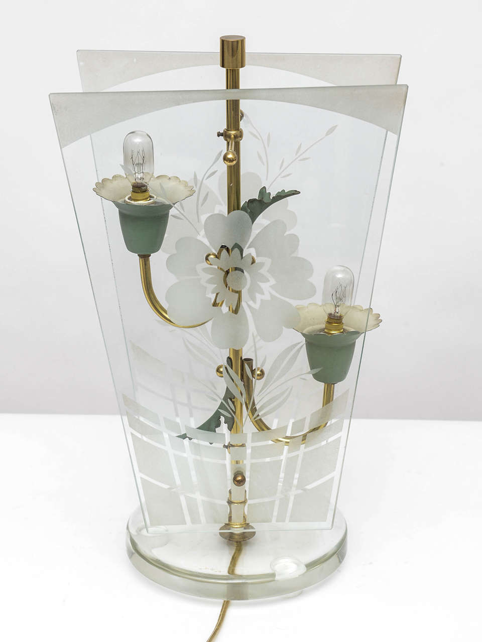 1940s Art Deco Early Fontana Arte Brass Art Glass Table Lamp Italy For Sale 2
