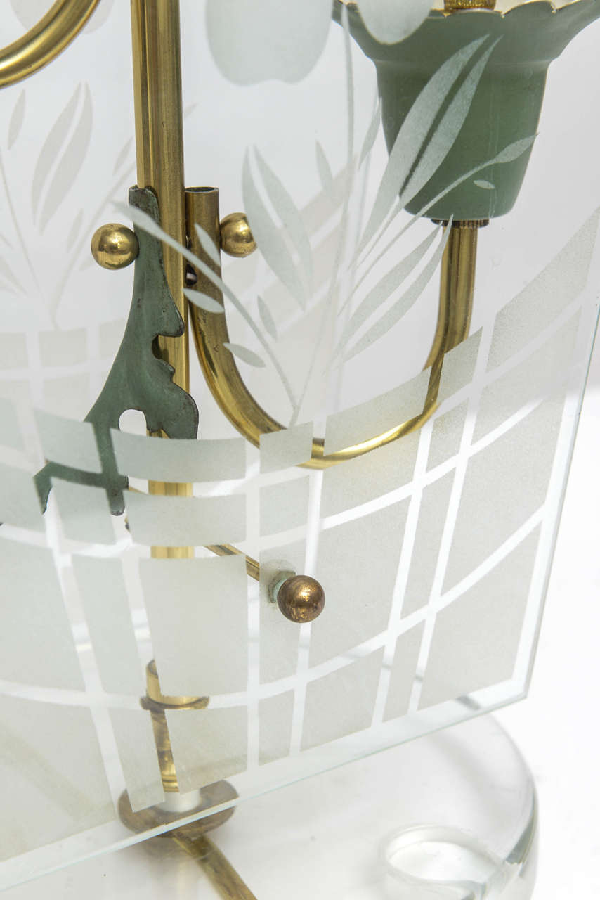 1940s Art Deco Early Fontana Arte Brass Art Glass Table Lamp Italy For Sale 3