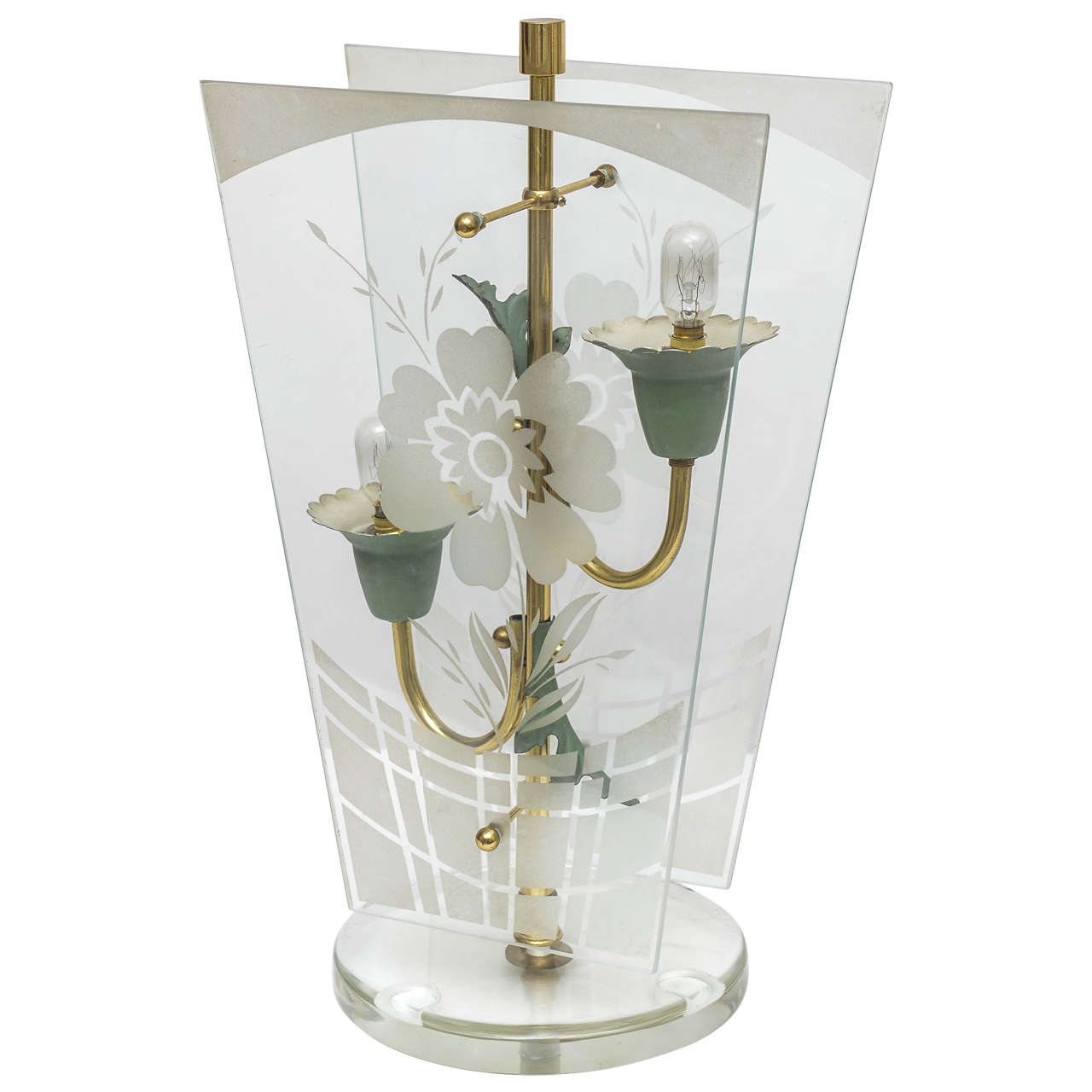 1940s Art Deco Early Fontana Arte Brass Art Glass Table Lamp Italy