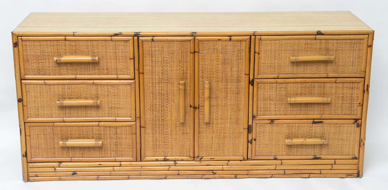Rattan Dresser or Credenza with Six Drawers at 1stDibs