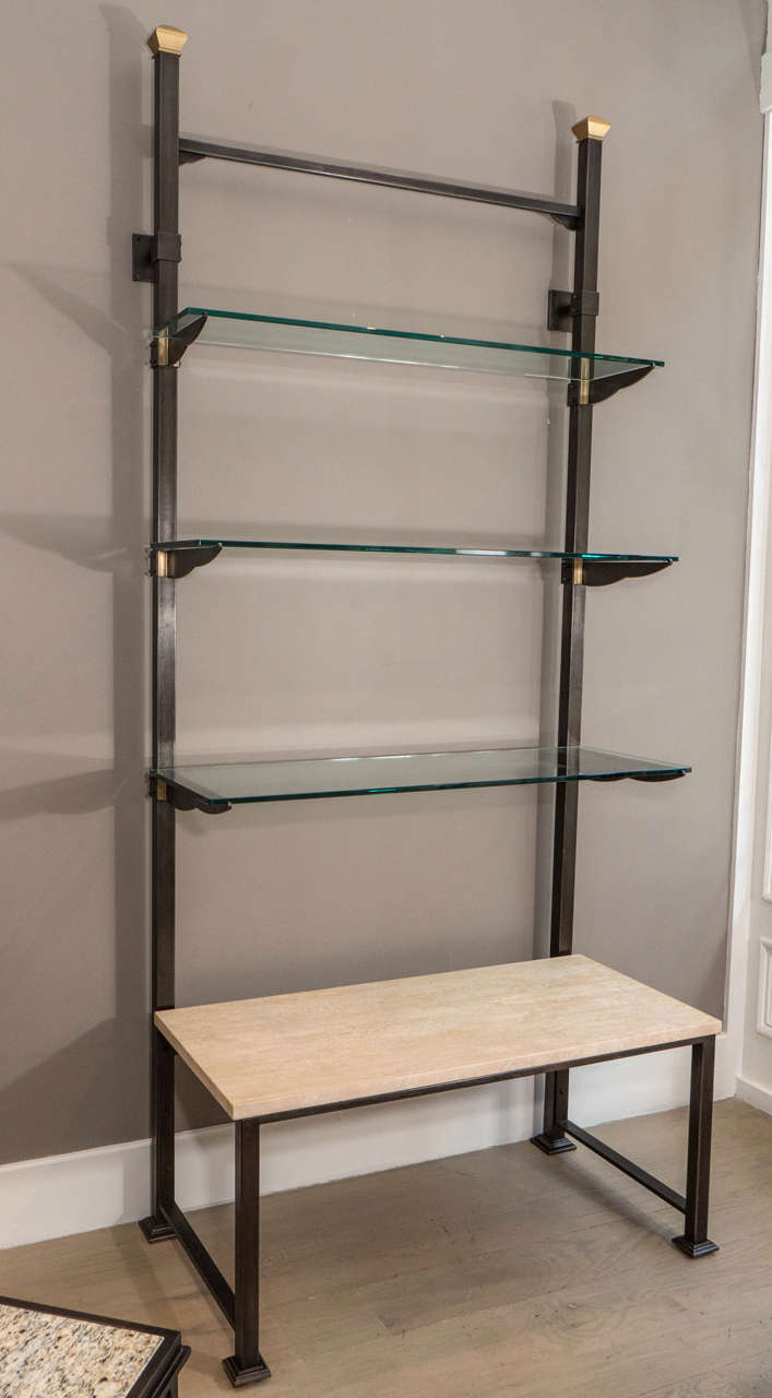 3 glass shelves and 1 marble shelf. All shelves adjustable