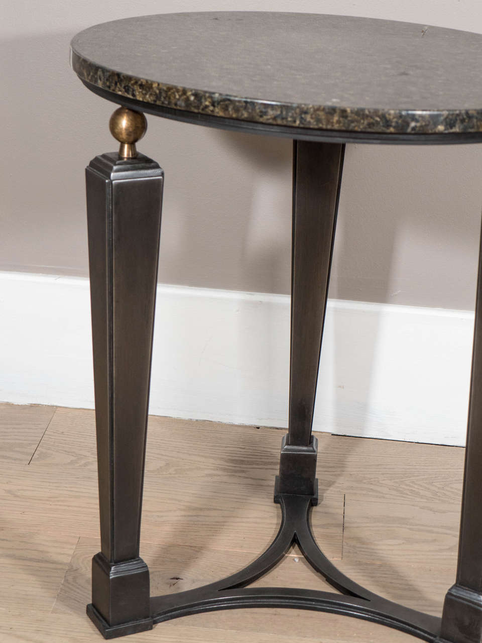Circular Art Deco Inspired Three Legged Metal Side Table with Bronze Base For Sale 3