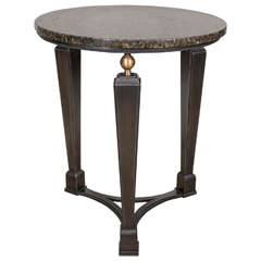 Circular Art Deco Inspired Three Legged Metal Side Table with Bronze Base