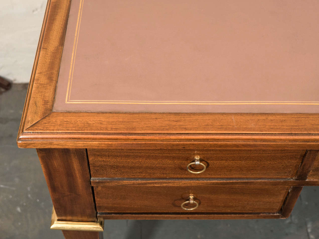 Late 20th Century French Mahogany Desk with Leather Top For Sale