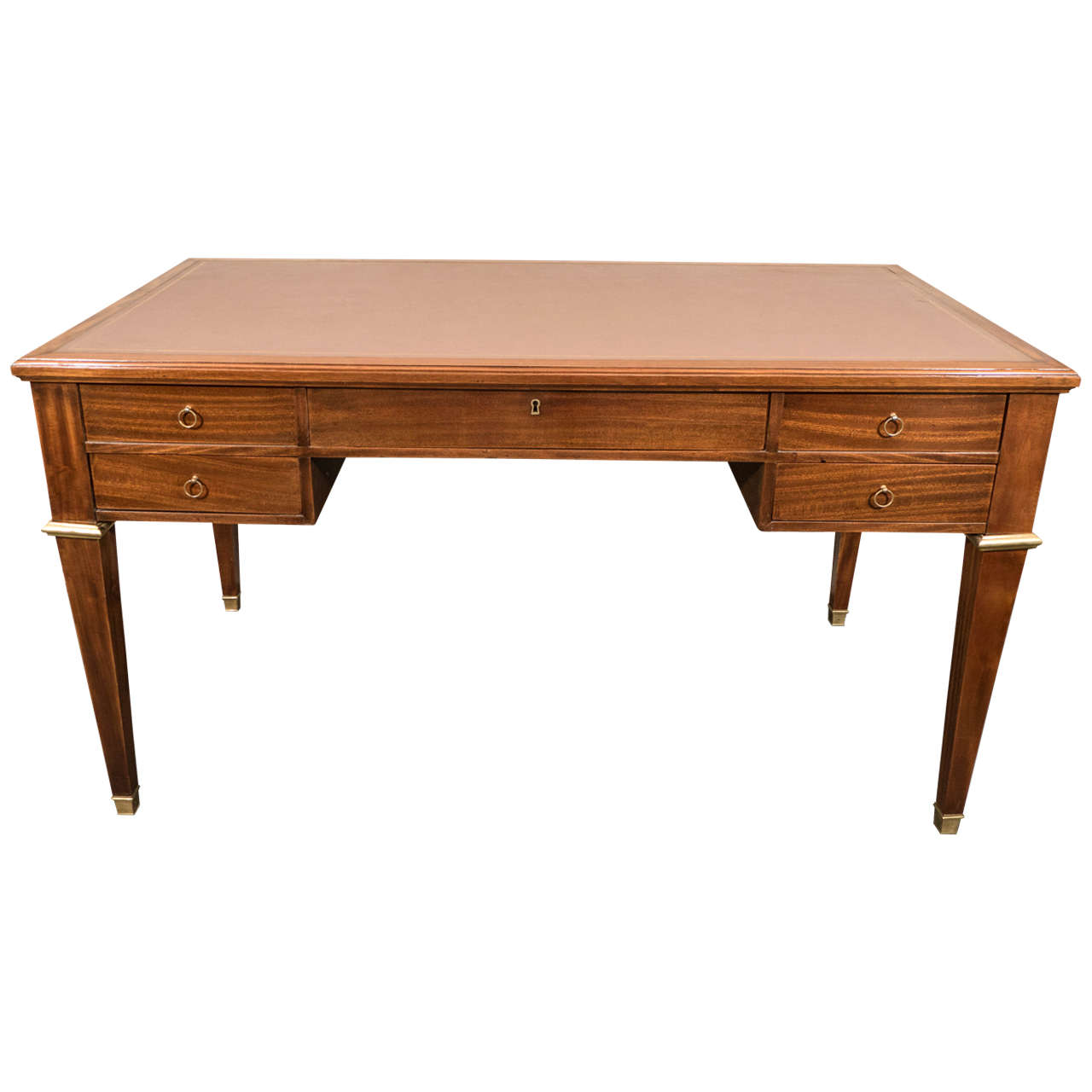 French Mahogany Desk with Leather Top For Sale