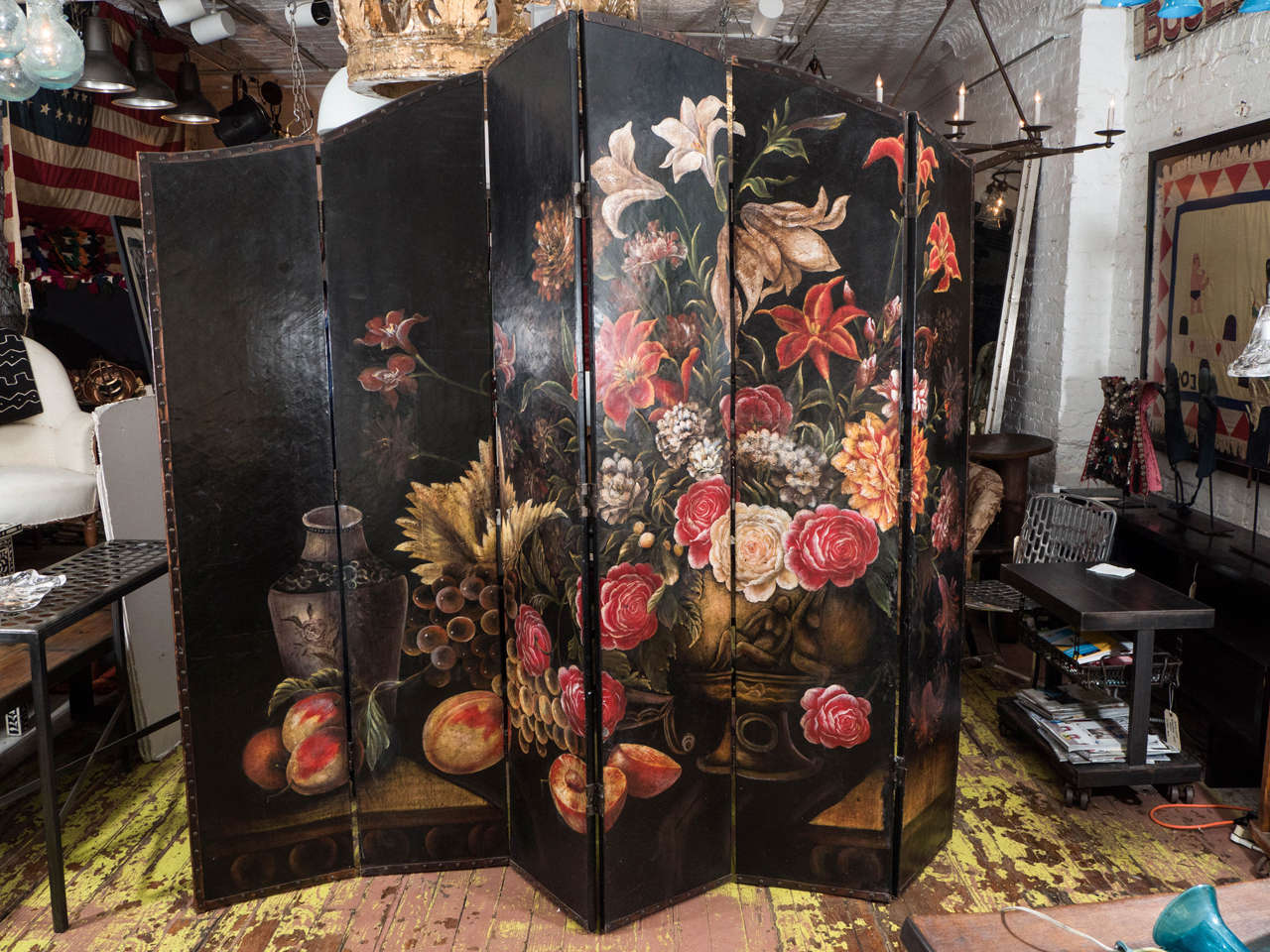 Italian hand-painted folding screen, 1940s.