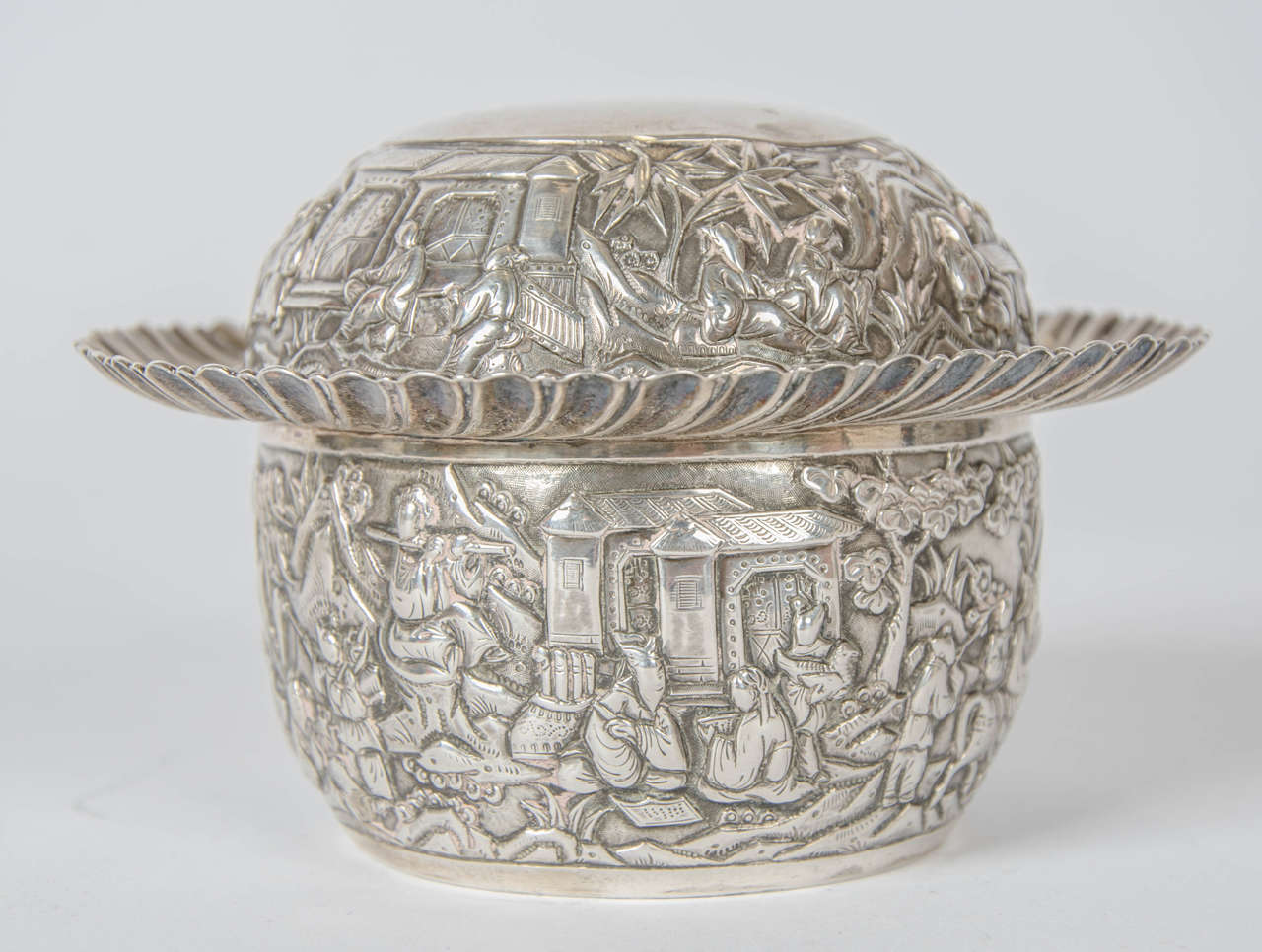 Hand-Crafted Chinese Silver Bowl and Cover For Sale