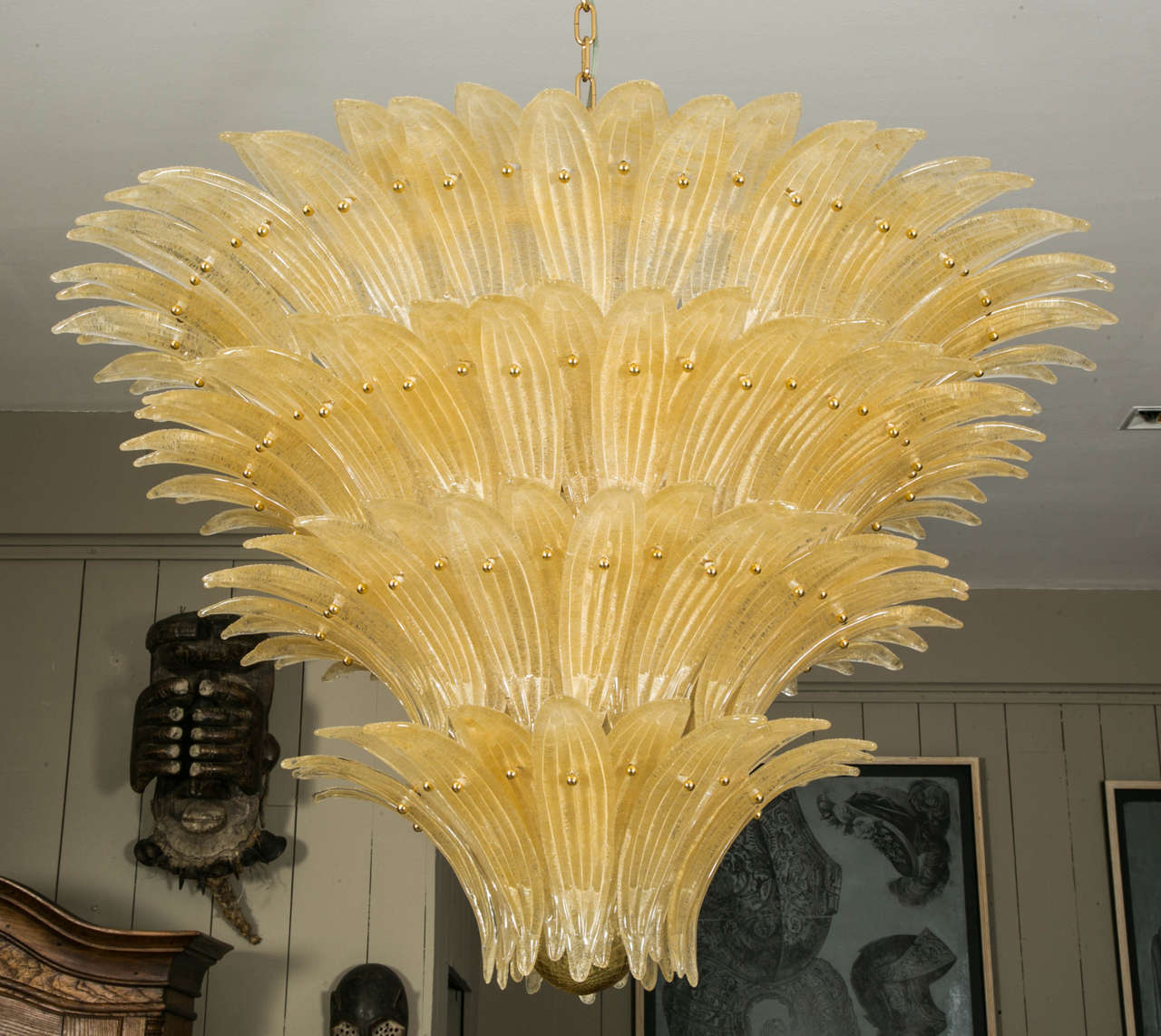 Large Murano Glass Palm Chandelier by Barovier, circa 1970 In Excellent Condition In Paris, FR