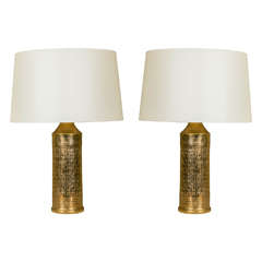 Pair of Bergboms Gold Glazed Ceramic Table Lamps, Sweden, circa 1960